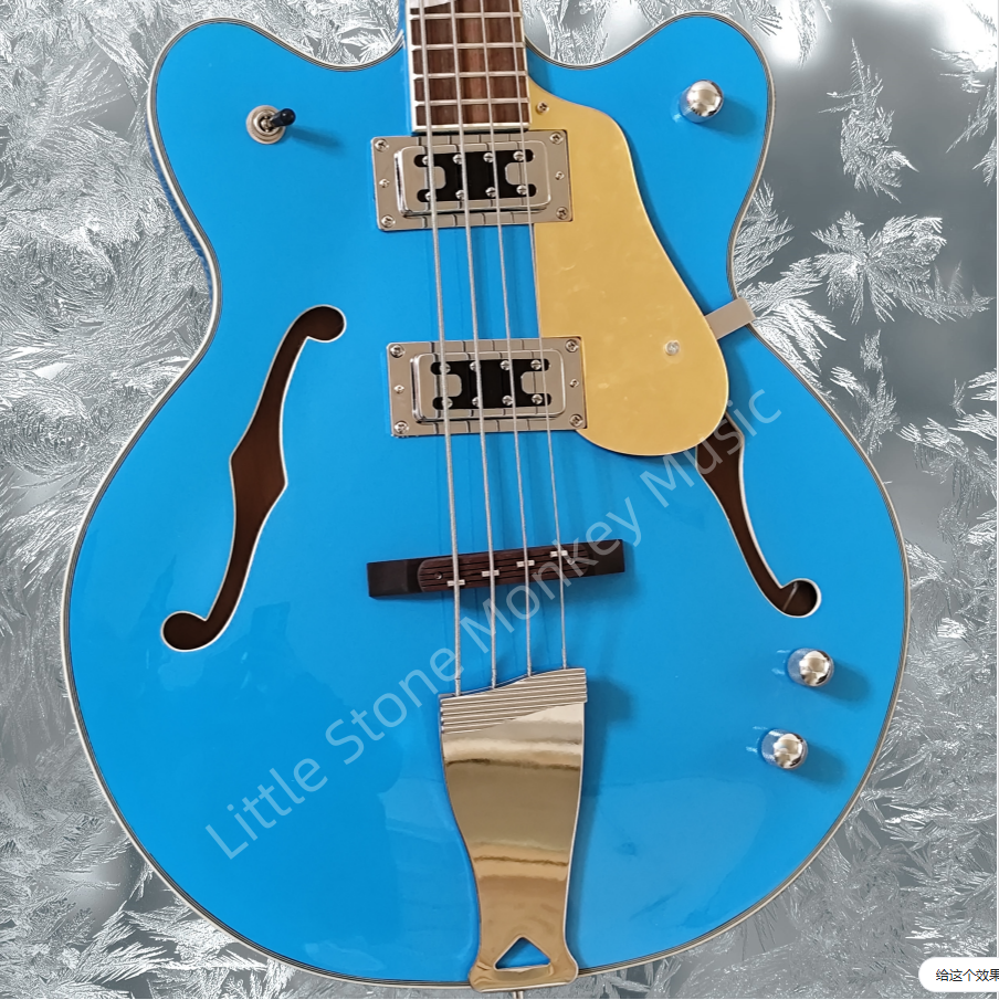 Classic 4 String  Bass Jazz Manchester Blue electric guitar -Jazz electric guitar - Custom model - Adjustable neck - Lime green - Rock mountain style - Hollow body Gre Series Z12#