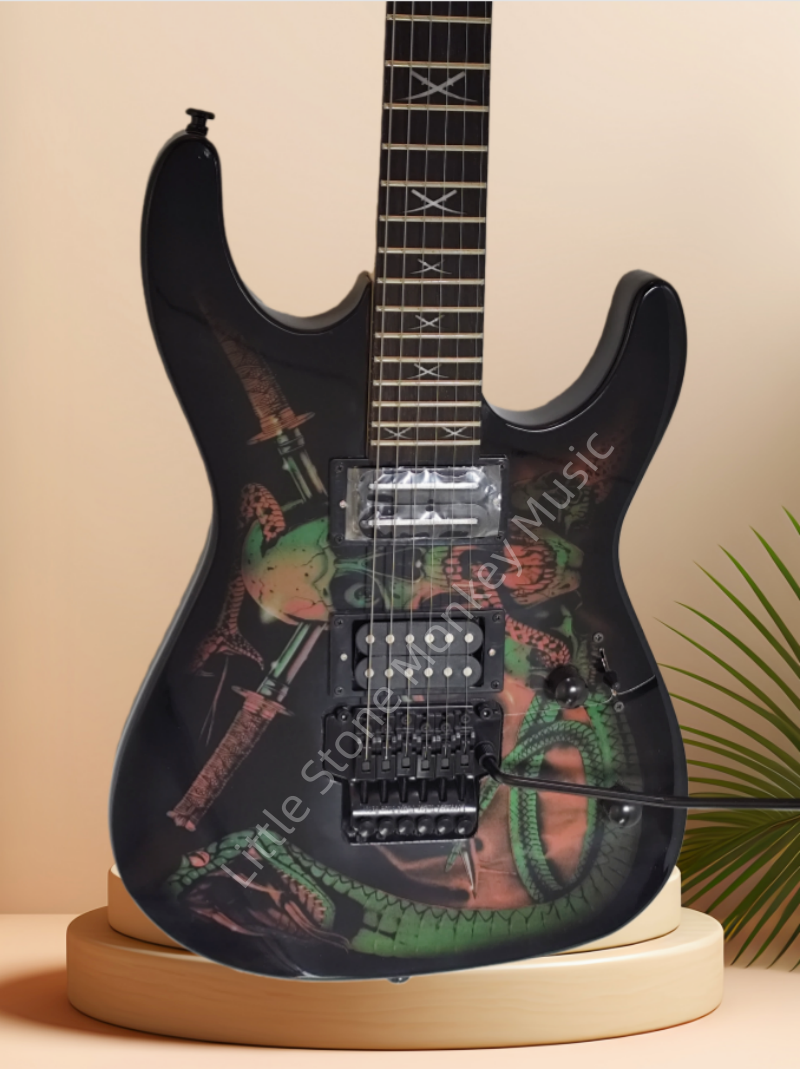 Custmize  Electric Guitar ESP Skeleton Snake Big python with a pattern of a flower snake ESP Z23#