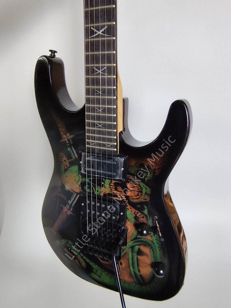 Custmize  Electric Guitar ESP Skeleton Snake Big python with a pattern of a flower snake ESP Z23#