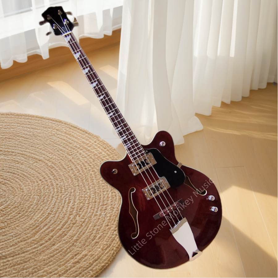 Classic 4 String Bass Jazz Manchester red electric guitar -Jazz electric guitar - Custom model - Adjustable neck - red - Rock mountain style - Hollow body Gre Series   Z14#
