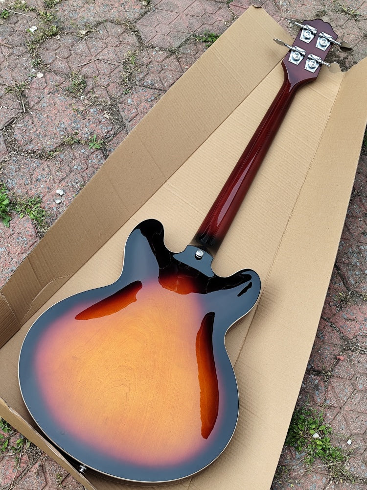 Custom electric guitar - 4 strings - Bass - Semi hollow body - Sunburst