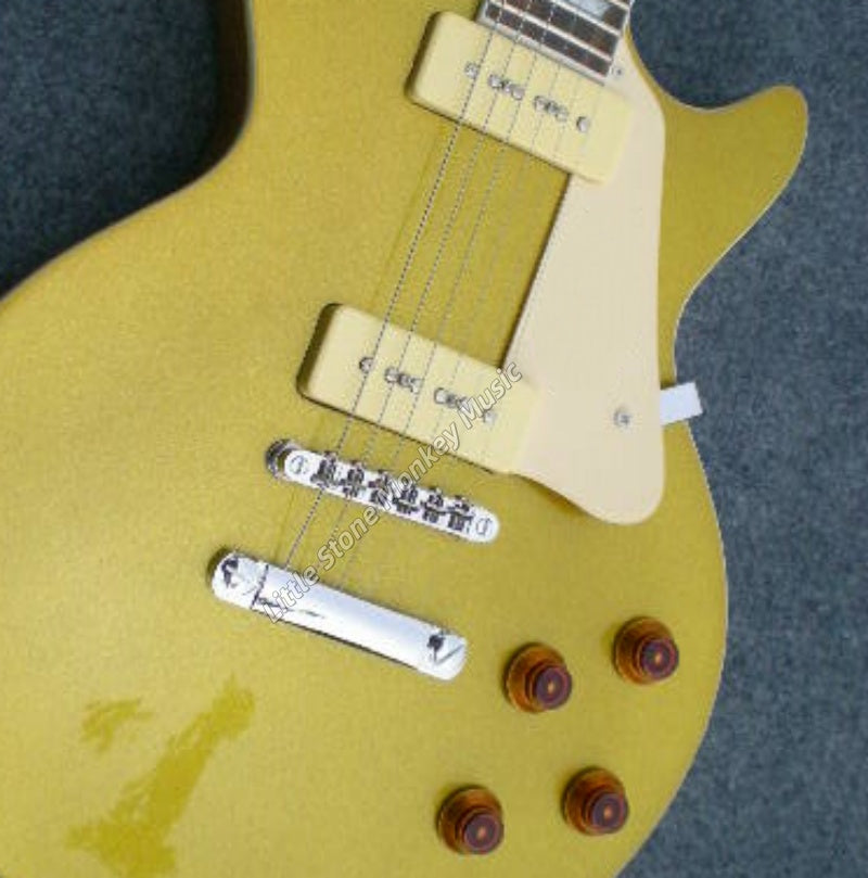 Left-Handed Electric Guitar with Solid Mahogany Body and Gold Silver Powder Finish, 6 Strings421