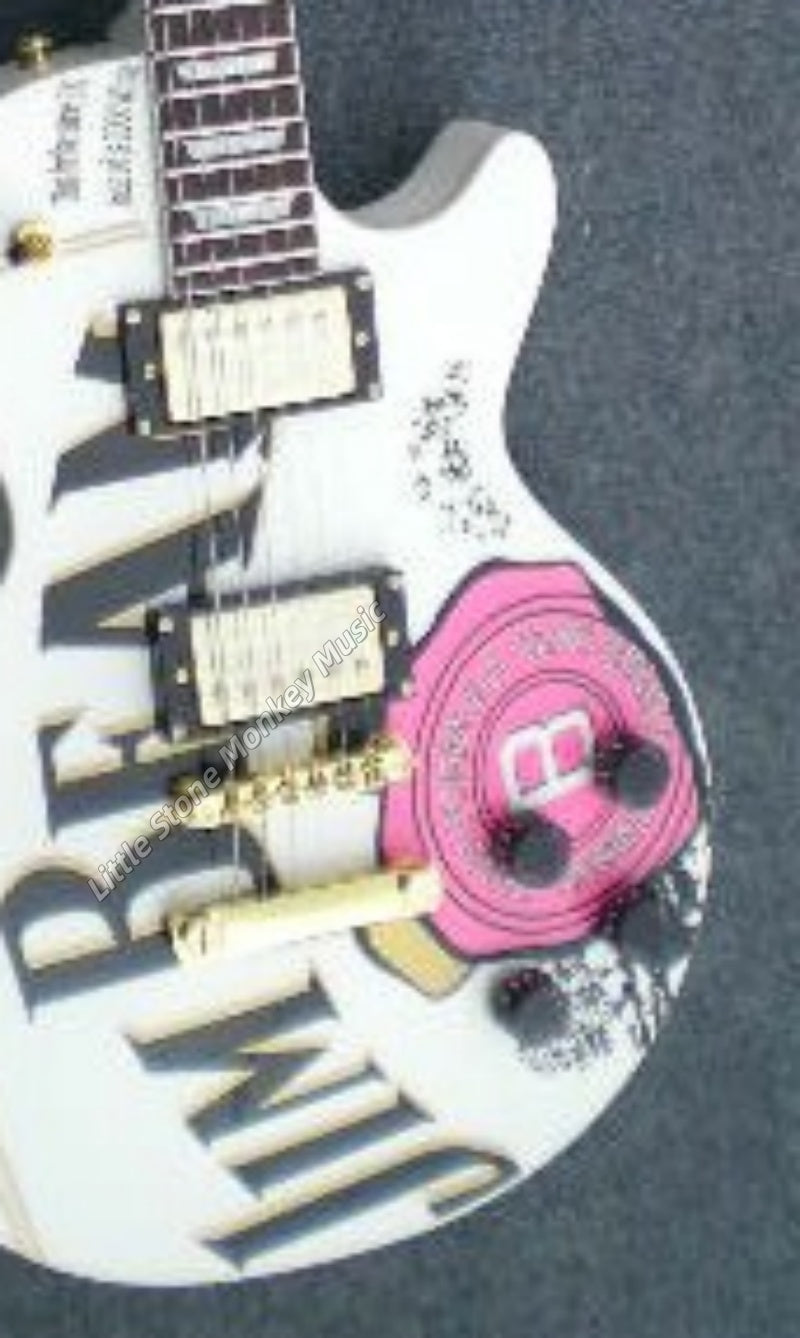 Floyd Rose Electric Guitar: Standard Style, White Body with Pink Rose Decal, OEM Quality425
