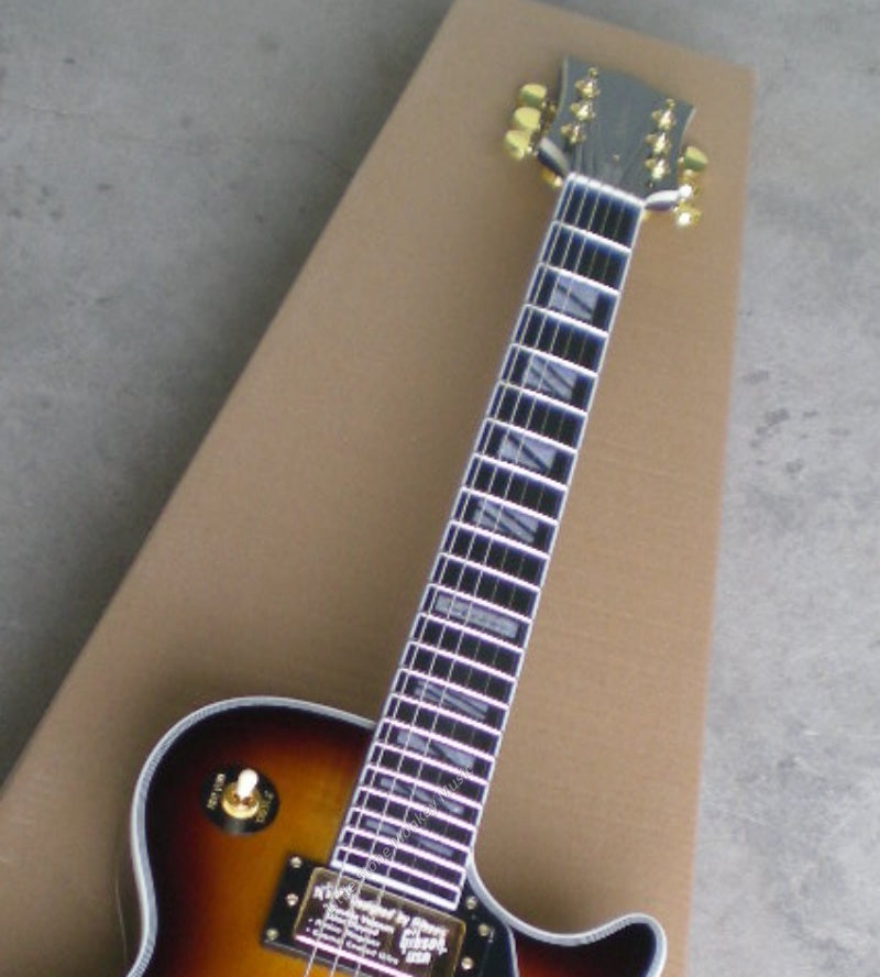 New Custom High Quality Electric Guitars Electric guitar with brown yellow tiger pattern maple top and gold hardware with tone-pro bridge Sunburst445