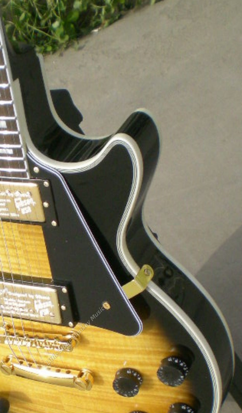 Electric Guitar Solid Body Mahogany with Flame Maple Top and Pink Wood Fingerboard, Sunburst, Right-Handed, 6 Strings