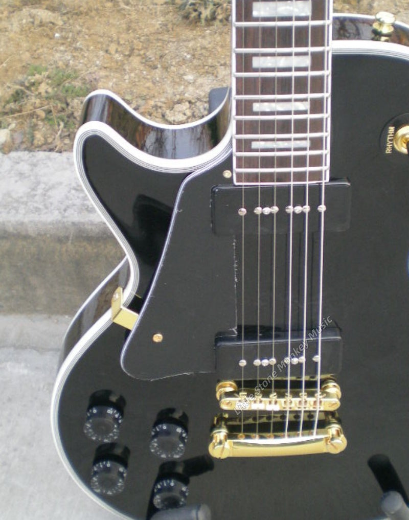 High Quality  Electric Guitar Factory Customized Electric Guitar Custom  Electric guitar lp solid black p90 pickups aged check lines479
