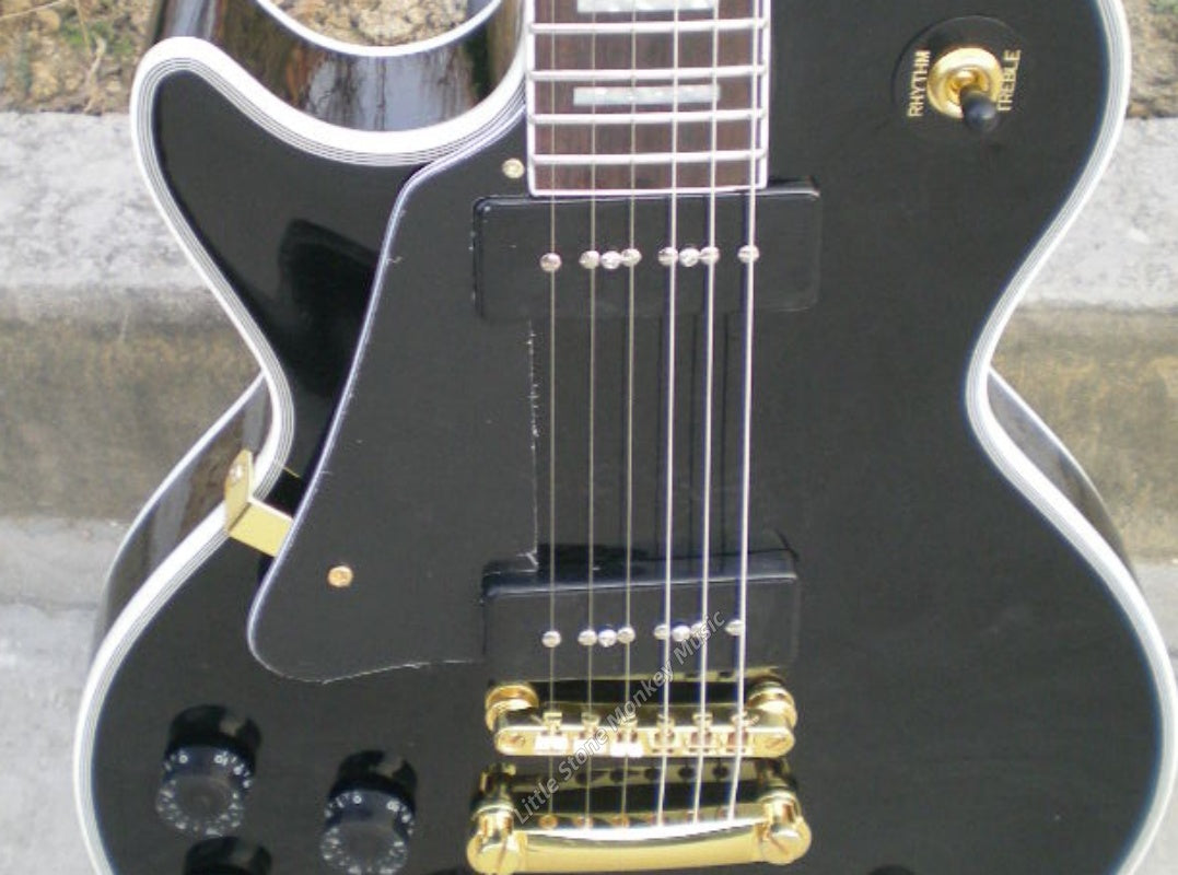High Quality  Electric Guitar Factory Customized Electric Guitar Custom  Electric guitar lp solid black p90 pickups aged check lines479