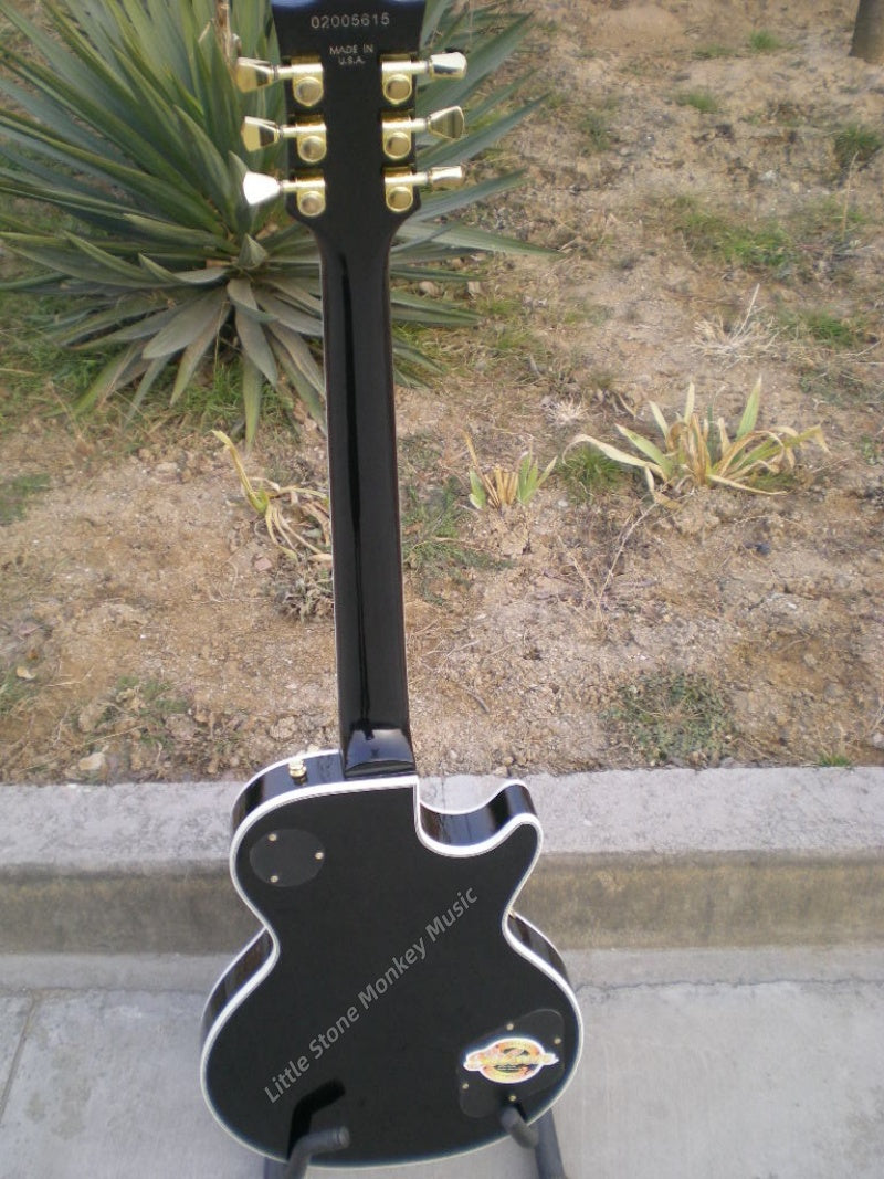 High Quality  Electric Guitar Factory Customized Electric Guitar Custom  Electric guitar lp solid black p90 pickups aged check lines479
