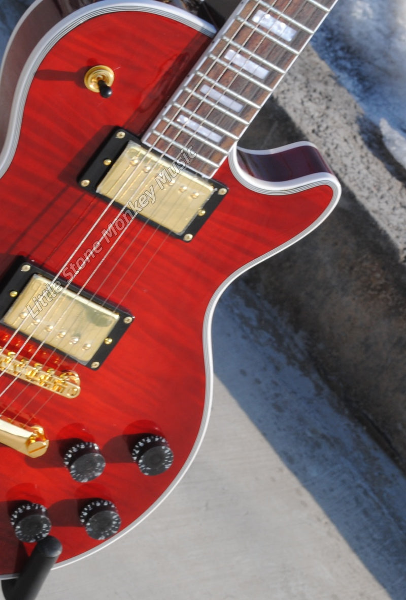 High Quality  Electric Guitar Factory Customized Electric Guitar   Custom LP Left Hand Red Flame Maple Top Electric Guitar Mahogany Body HH Pickups506