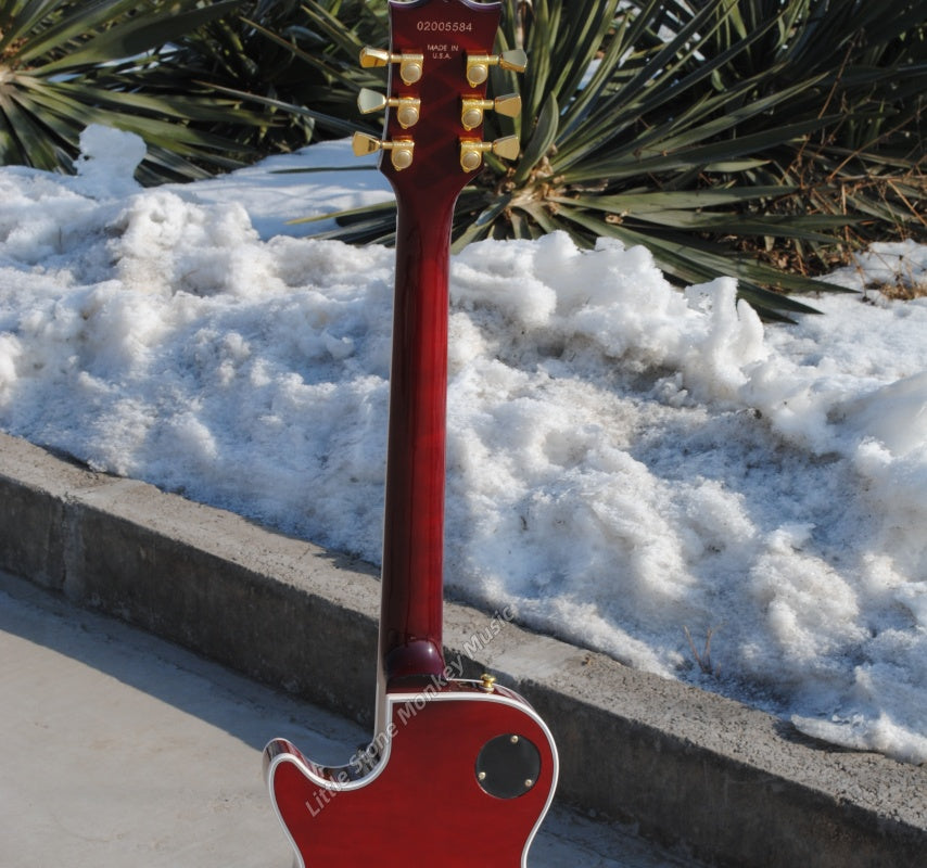 High Quality  Electric Guitar Factory Customized Electric Guitar   Custom LP Left Hand Red Flame Maple Top Electric Guitar Mahogany Body HH Pickups506