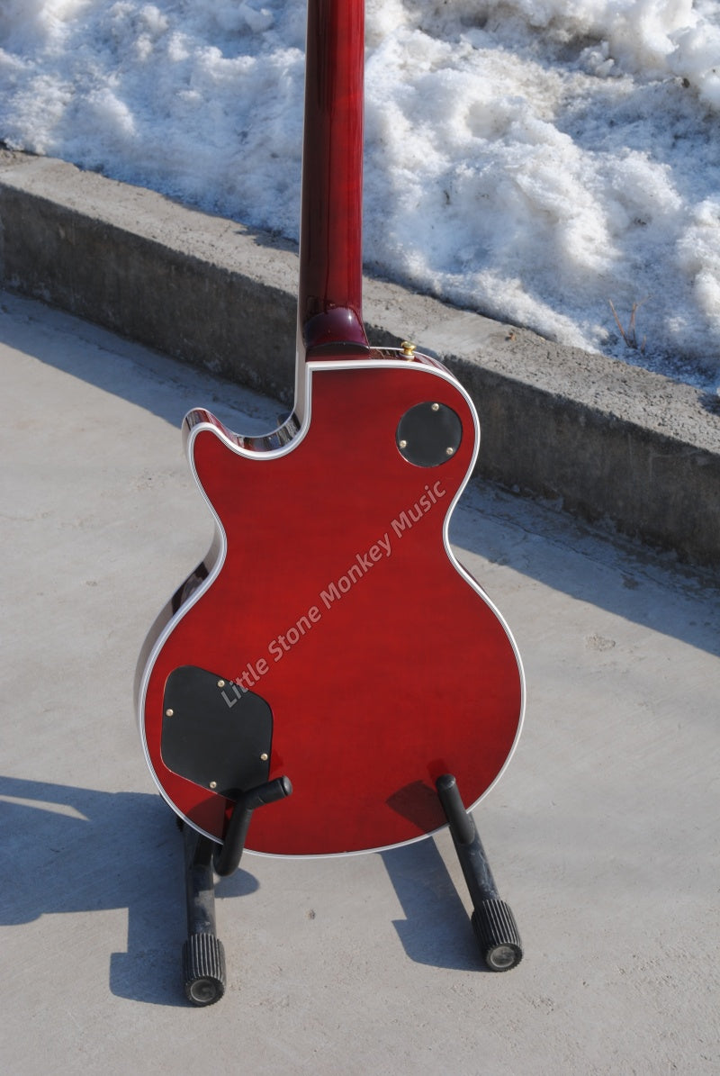 High Quality  Electric Guitar Factory Customized Electric Guitar   Custom LP Left Hand Red Flame Maple Top Electric Guitar Mahogany Body HH Pickups506
