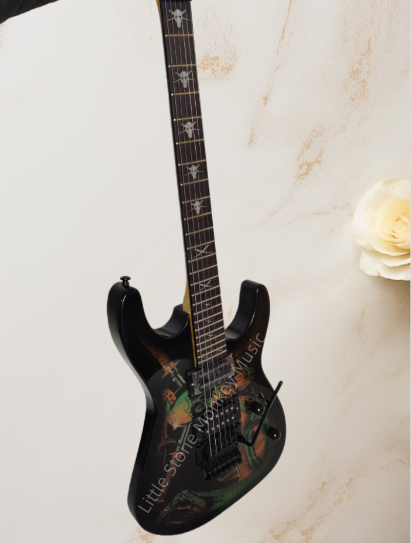 Custmize  Electric Guitar ESP Skeleton Snake Big python with a pattern of a flower snake ESP Z23#