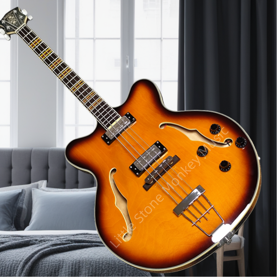 Custom Chaobo Warm-toned Sunset Color Hollow Body Electric Jazz music Bass with Quilted Maple Top CT  Z4#