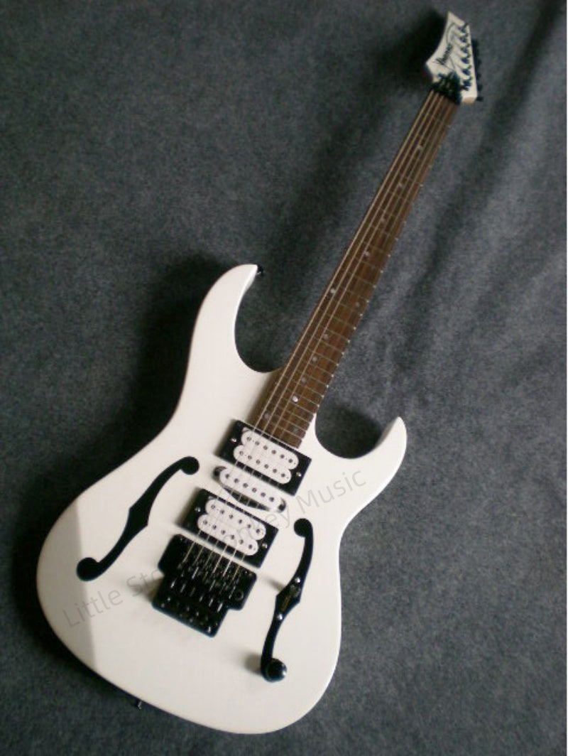 Customize Black Double Tremolo White Electric Guitar LSM099