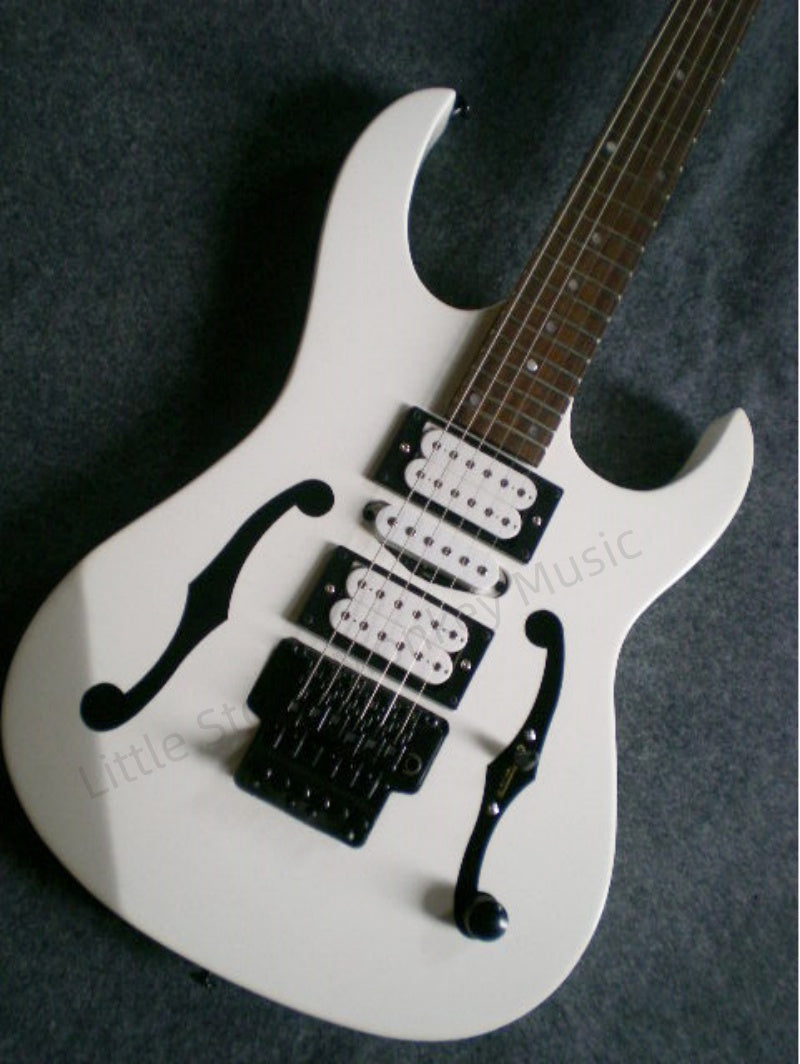 Customize Black Double Tremolo White Electric Guitar LSM099