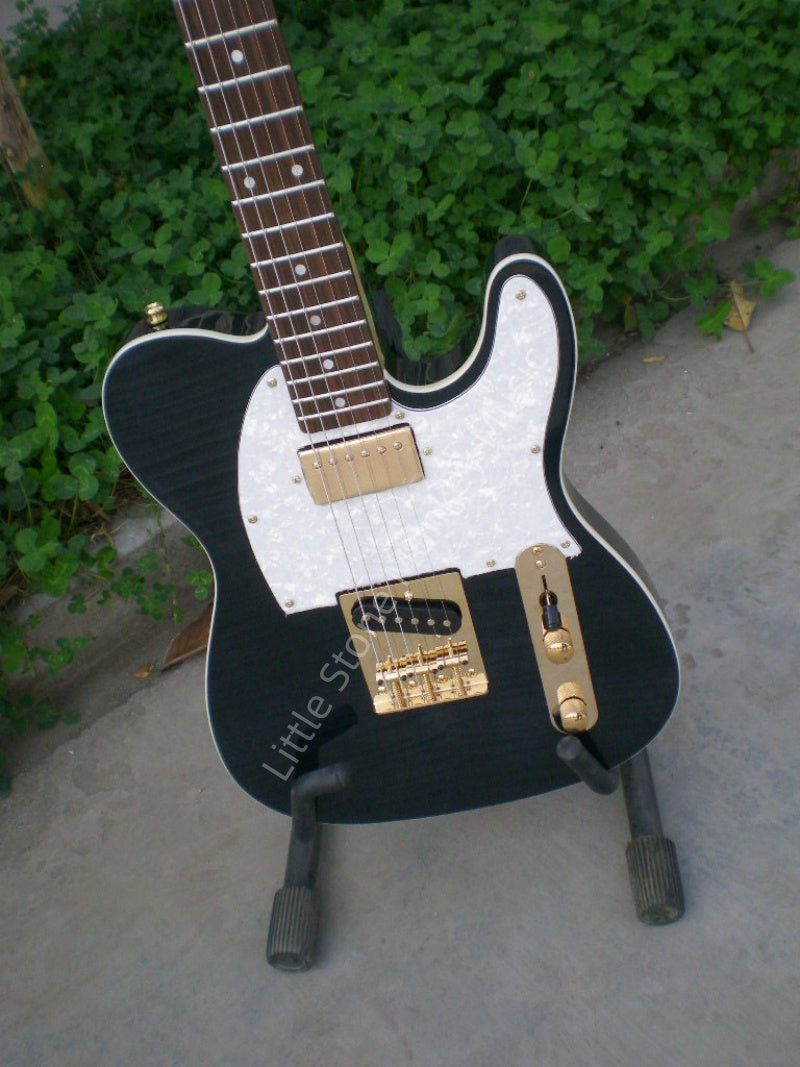 Factory Customized  6 Strings Navy Blue Electric Guitar with Flame Maple Veneer Rosewood Fretboard Customizable 190#