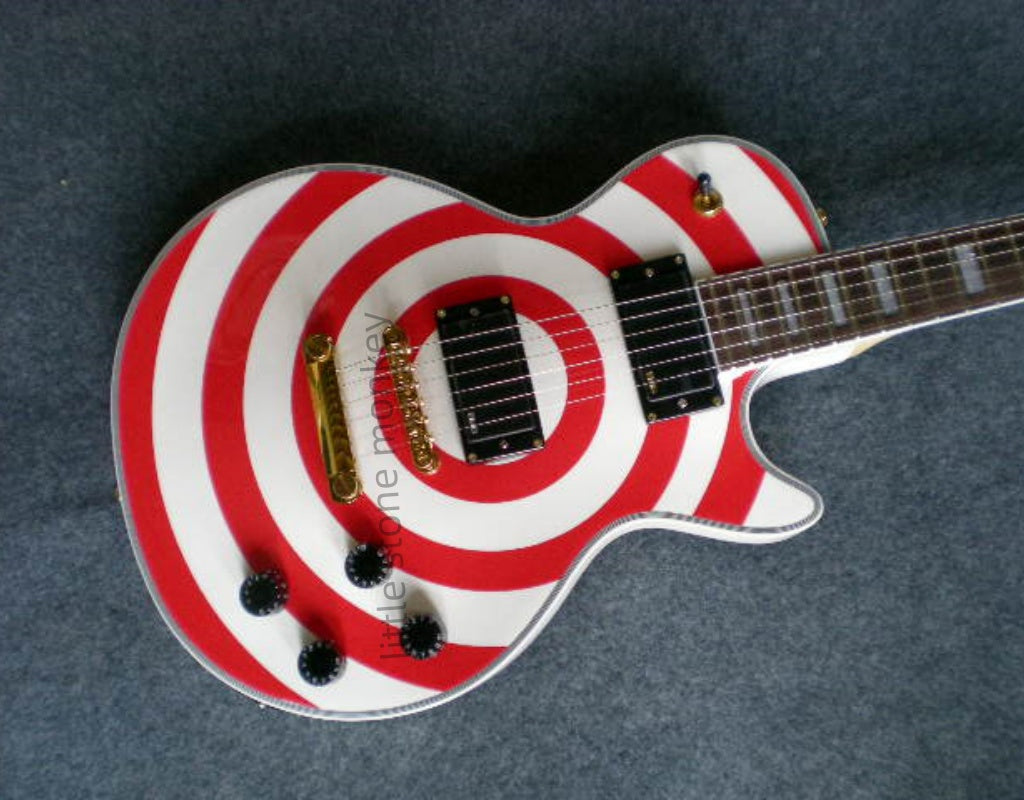 Factory Customized    Electric Guitar with Vintage Vintage Red and white circles black and white circles  Electric Guitarop380 381#