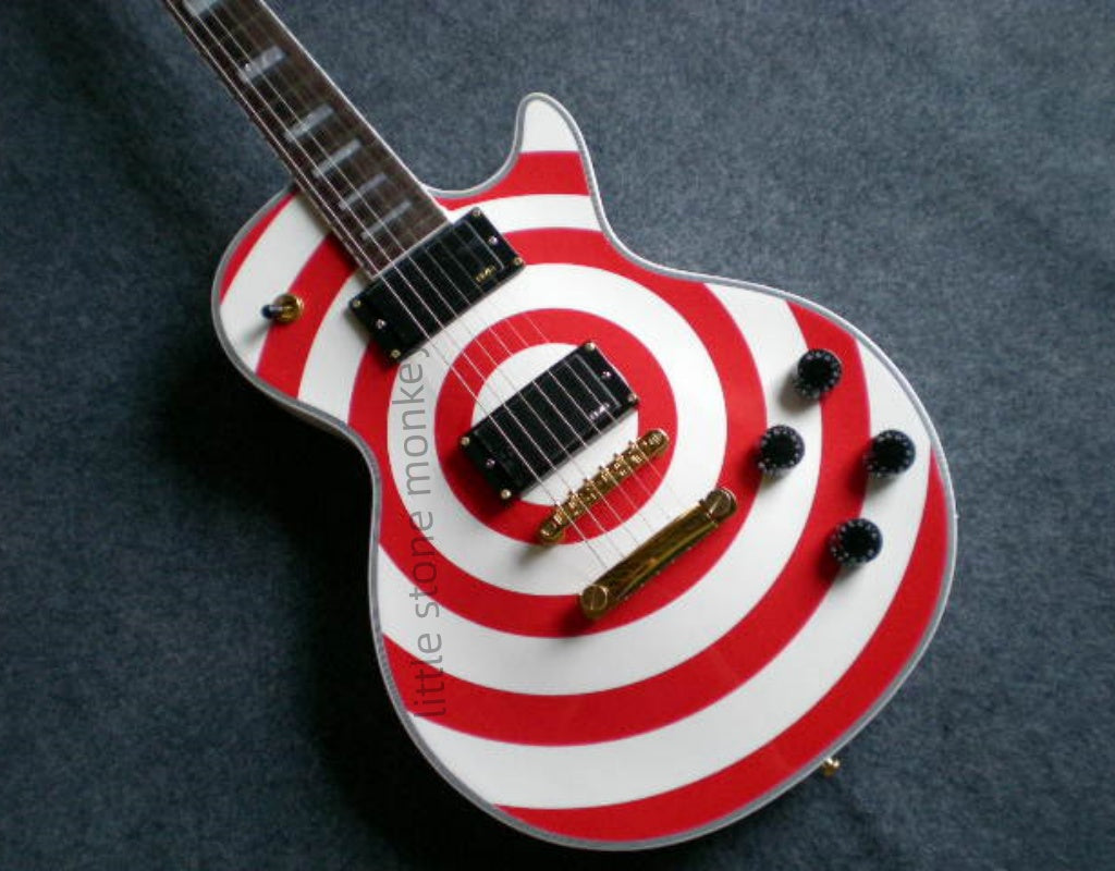 Factory Customized    Electric Guitar with Vintage Vintage Red and white circles black and white circles  Electric Guitarop380 381#