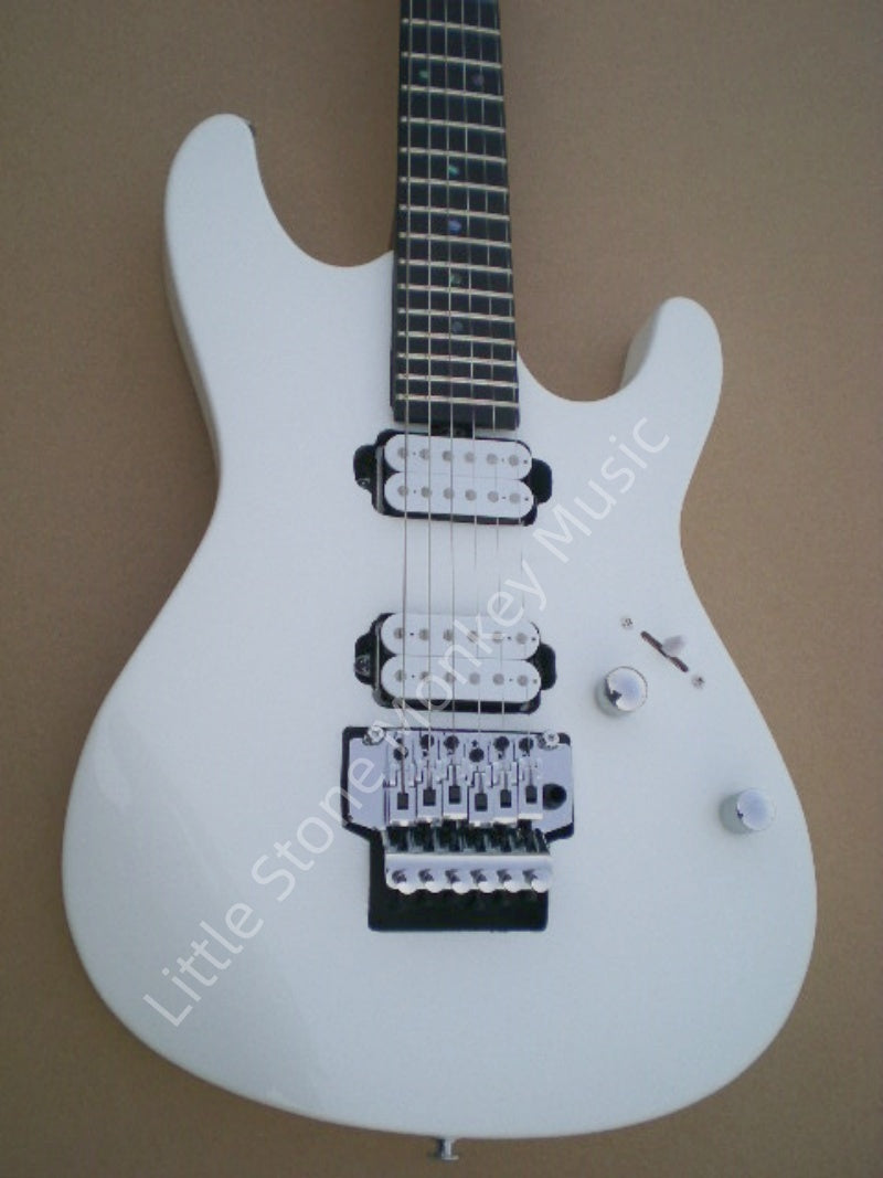 White Soloist Style Double Lock Tremolo Electric Guitar HH Humbucker Heavy Metal Guitar  JS  Z26