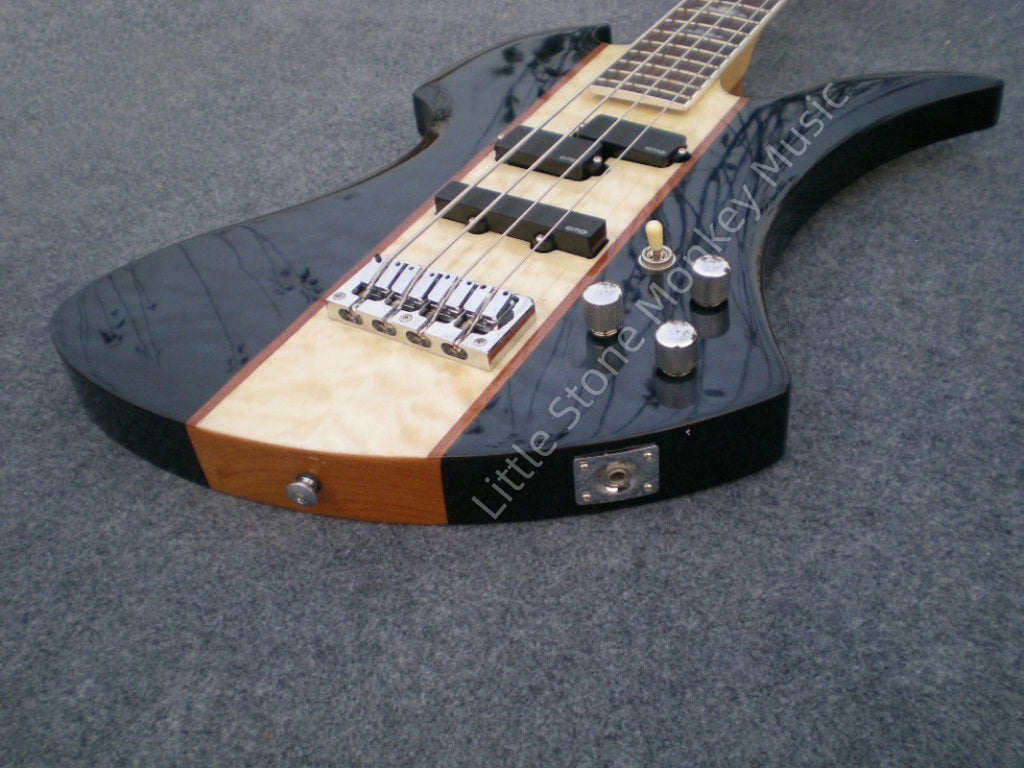 Customize High Quality Irregular Bass Mockingbird Style 4 String Electric Bass Guitar Trans Black Quilted Maple Center Top PJ Pickups Cloud Inlay Heavy Metal Solid Bass BC   Special Design