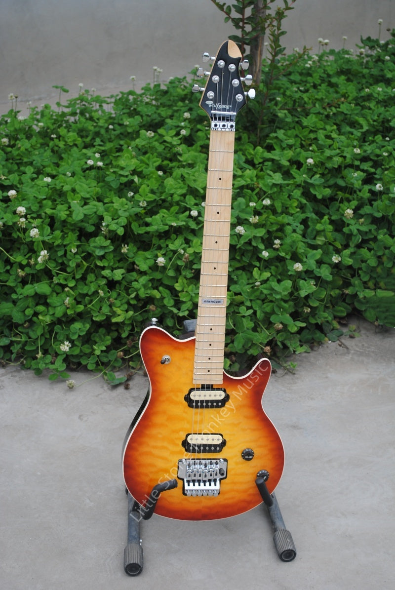 Customize Sunburst Glossy Electric Guitar  Sunburst Quilt Maple Wolfgang Style Electric Guitar Double Lock Tremolo HH Pickups Rock Guita Fen  EVH rz27#