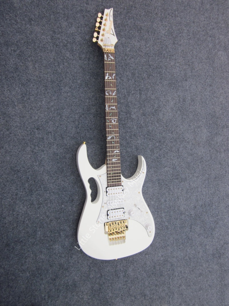 Customize White Color  Electric Guitar  JEM7V Steve Vai Signature Style White Electric Guitar Tree of Life Vine Inlay Fretboard Double Lock Floyd Rose Tremolo Gold Hardware HH Pickups Shred Metal Guitar Free Shipping  Lba Z29