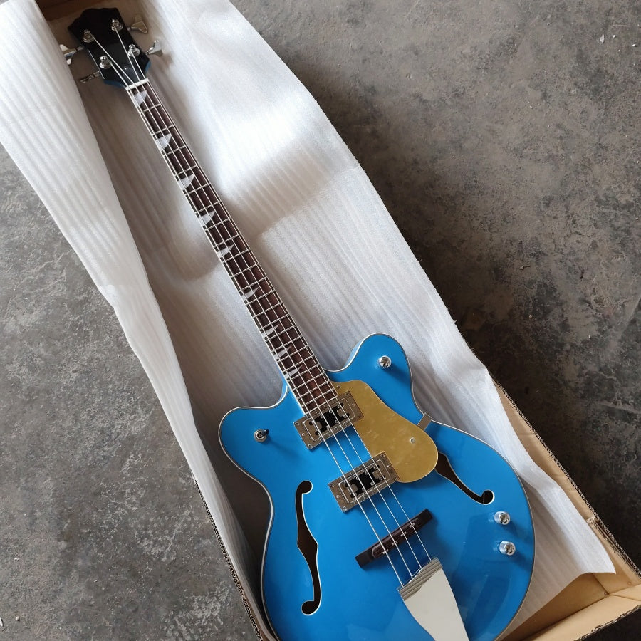 Classic 4 String  Bass Jazz Manchester Blue electric guitar -Jazz electric guitar - Custom model - Adjustable neck - Lime green - Rock mountain style - Hollow body Gre Series Z12#