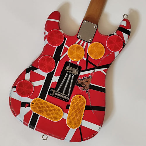 Custom Relic Electric Guitar  Striped Series Transition from black and white to a red background. Black vinyl protective cover. Heavy metal. Wild.  EVH Z8#