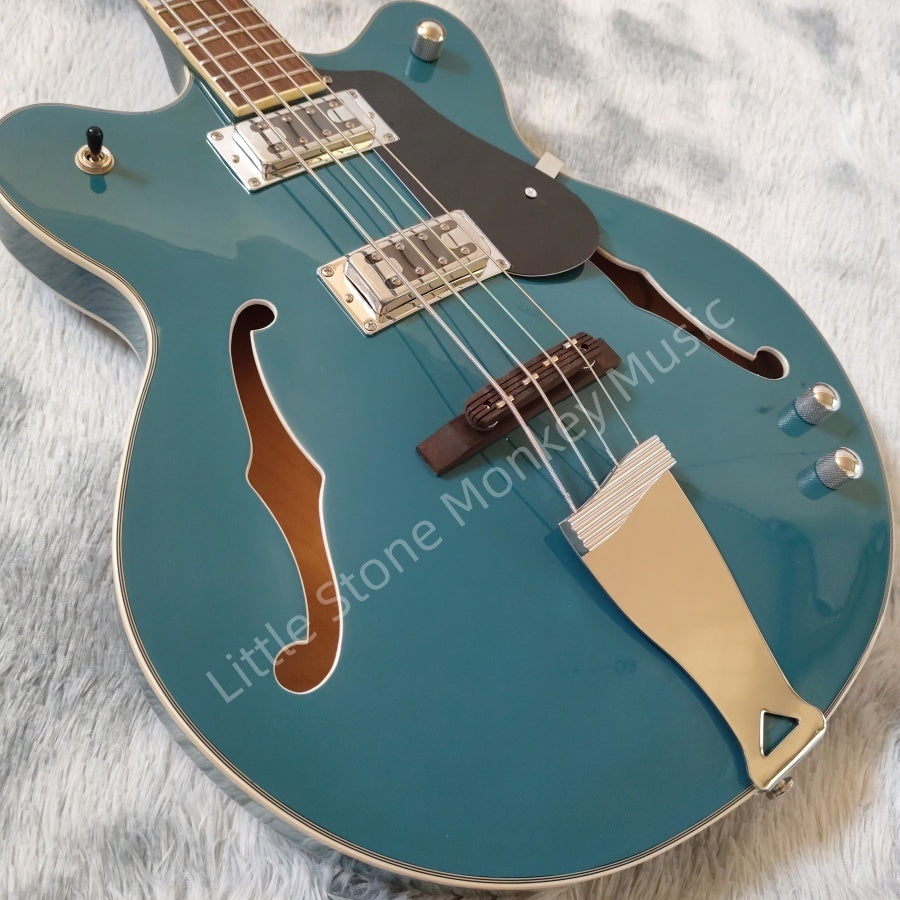 Classic 4 String Bass Jazz Manchester Blue electric guitar -Jazz electric guitar - Custom model - Adjustable neck - Lime green - Rock mountain style - Hollow body Gre Series   Z13#