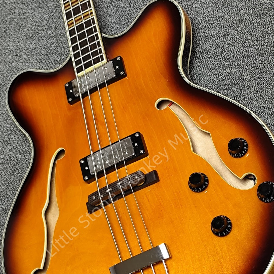Custom Chaobo Warm-toned Sunset Color Hollow Body Electric Jazz music Bass with Quilted Maple Top CT  Z4#