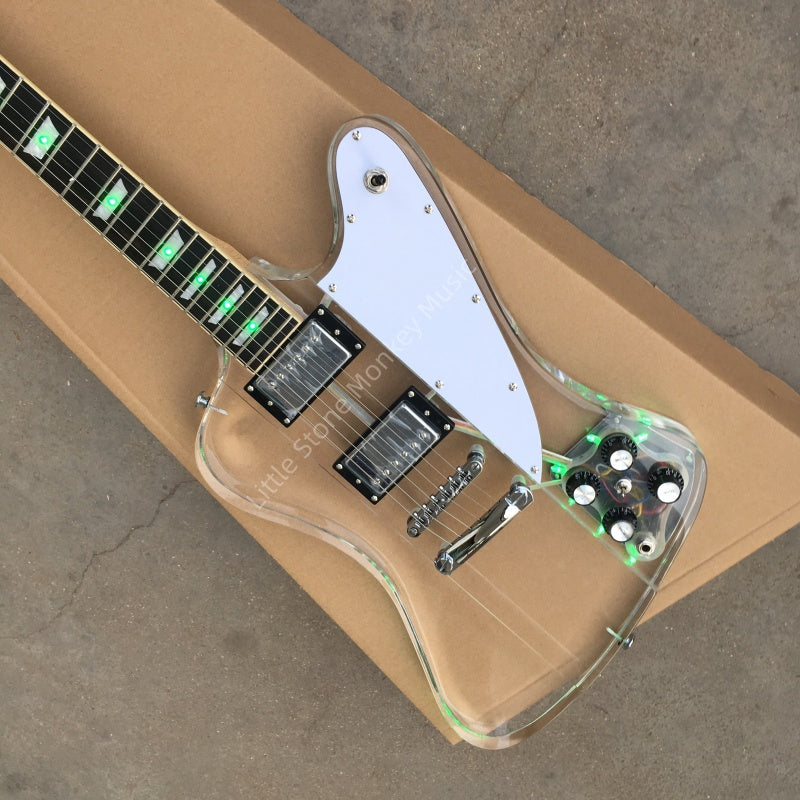 Customize Acrylic Body Electric Guitar with Green LED Lights LSM110