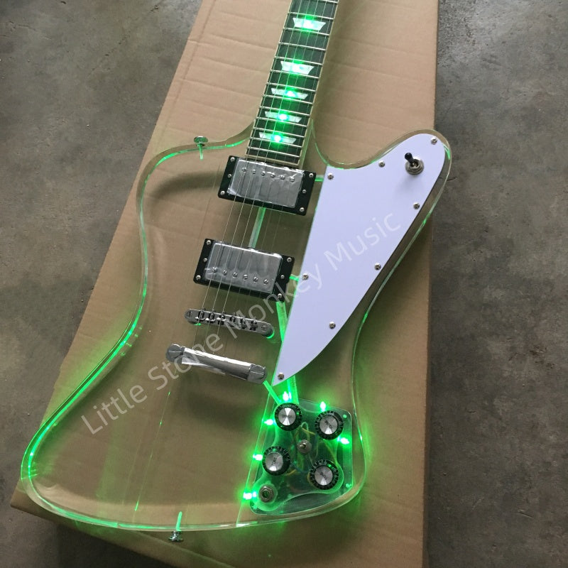 Customize Acrylic Body Electric Guitar with Green LED Lights LSM110