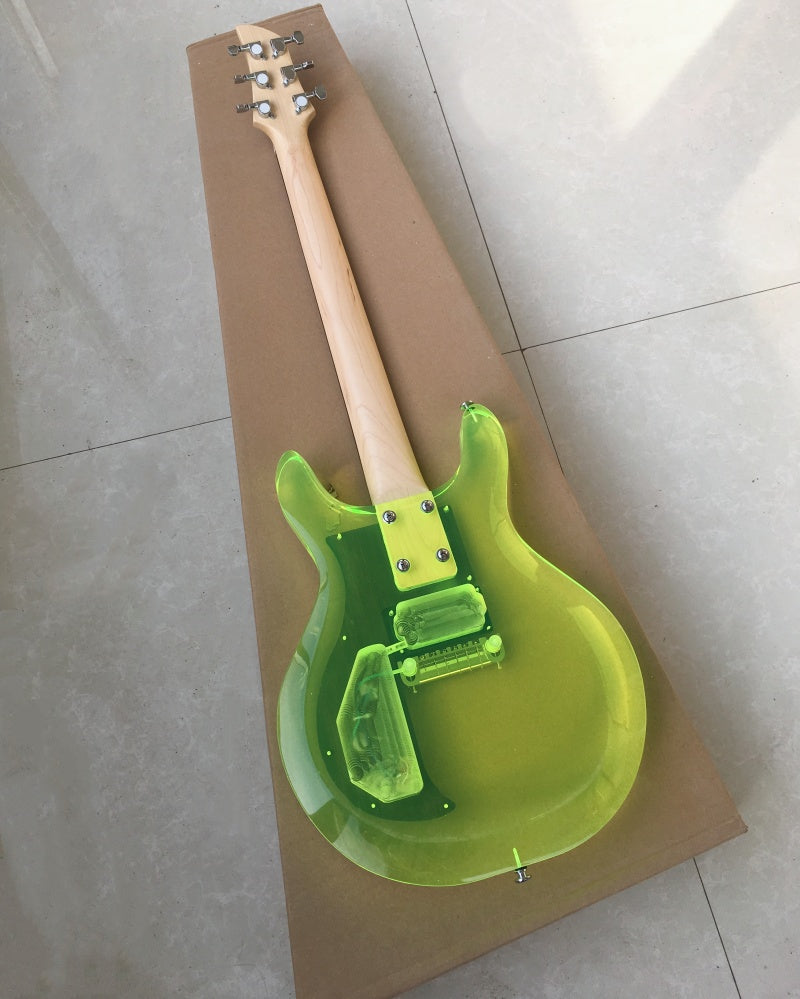 Customize Acrylic Body Fluorescent Green Electric Guitar LSM129