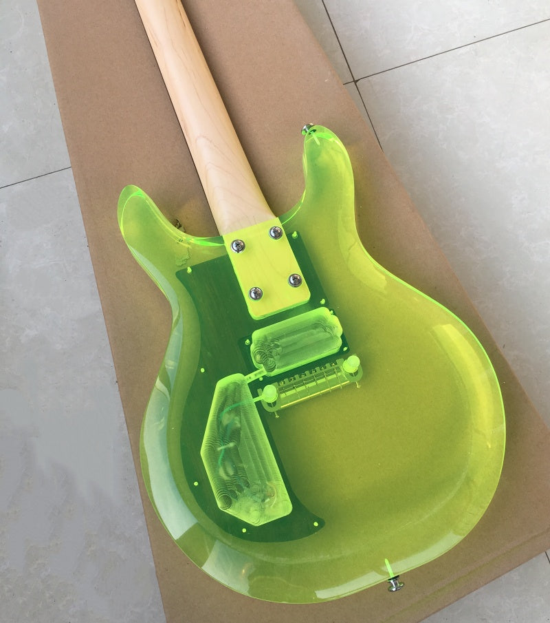 Customize Acrylic Body Fluorescent Green Electric Guitar LSM129