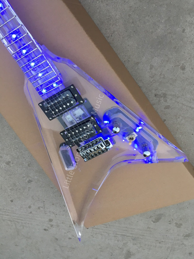 Customize Acrylic Body Electric Guitar with Blue LED Lights LSM140