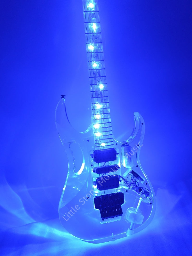 Custom Acrylic Body Electric Guitar Lightning   Fully transparent acrylic (crystal plexiglass), with built-in blue LED backlighting  2026  Fen ST Z11#