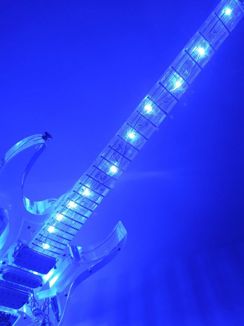 Custom Acrylic Body Electric Guitar Lightning   Fully transparent acrylic (crystal plexiglass), with built-in blue LED backlighting  2026  Fen ST Z11#