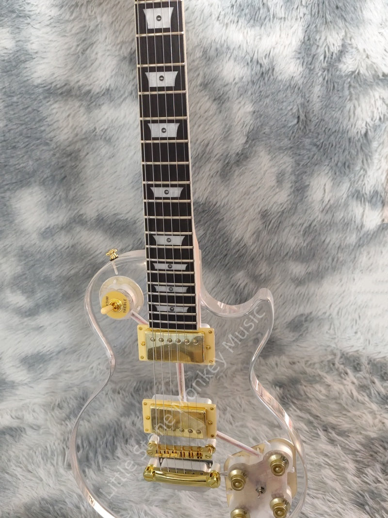 Custom Transparent Acrylic Body Electric Guitar with Blue  LP  LED Lights 6 string Gib LP  Z5#