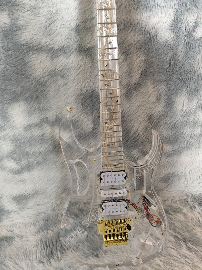 Custom Acrylic Body Electric Guitar Lightning   Fully transparent acrylic (crystal plexiglass), with built-in blue LED backlighting  2026  Fen ST Z11#
