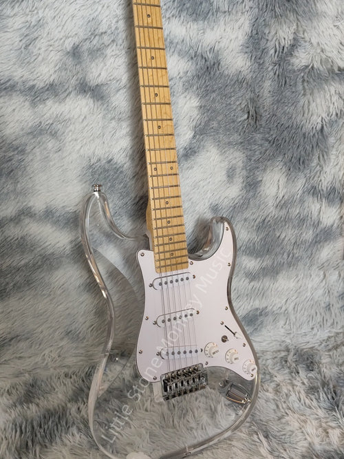 Custom Acrylic Body Electric Guitar ST  Lightning  Fully transparent acrylic (crystal plexiglass), with built-in blue LED backlighting  2026  Fen ST Z10#