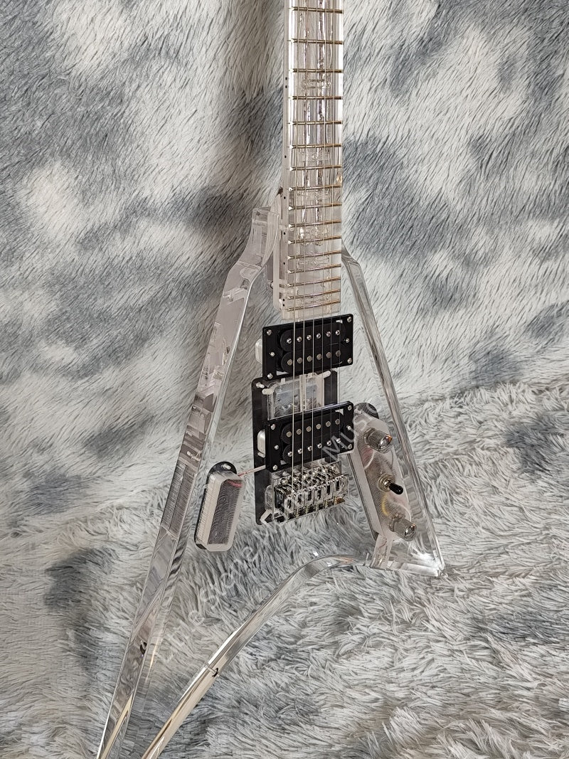 Custom Acrylic Body Electric Guitar Lightning   Headless Solid Acrylic Body Electric Guitar Clear Acrylic Guitar: Transparent Design for Musicians 2026  Gib Flying V Z9#
