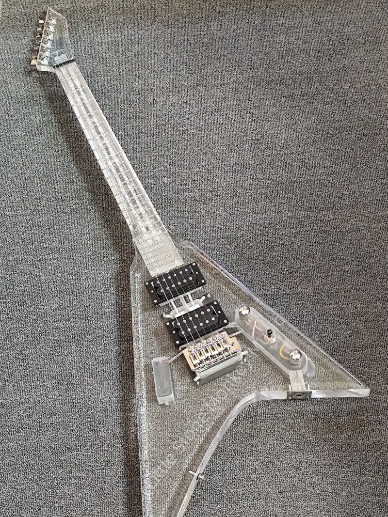 Custom Acrylic Body Electric Guitar Lightning   Headless Solid Acrylic Body Electric Guitar Clear Acrylic Guitar: Transparent Design for Musicians 2026  Gib Flying V Z9#