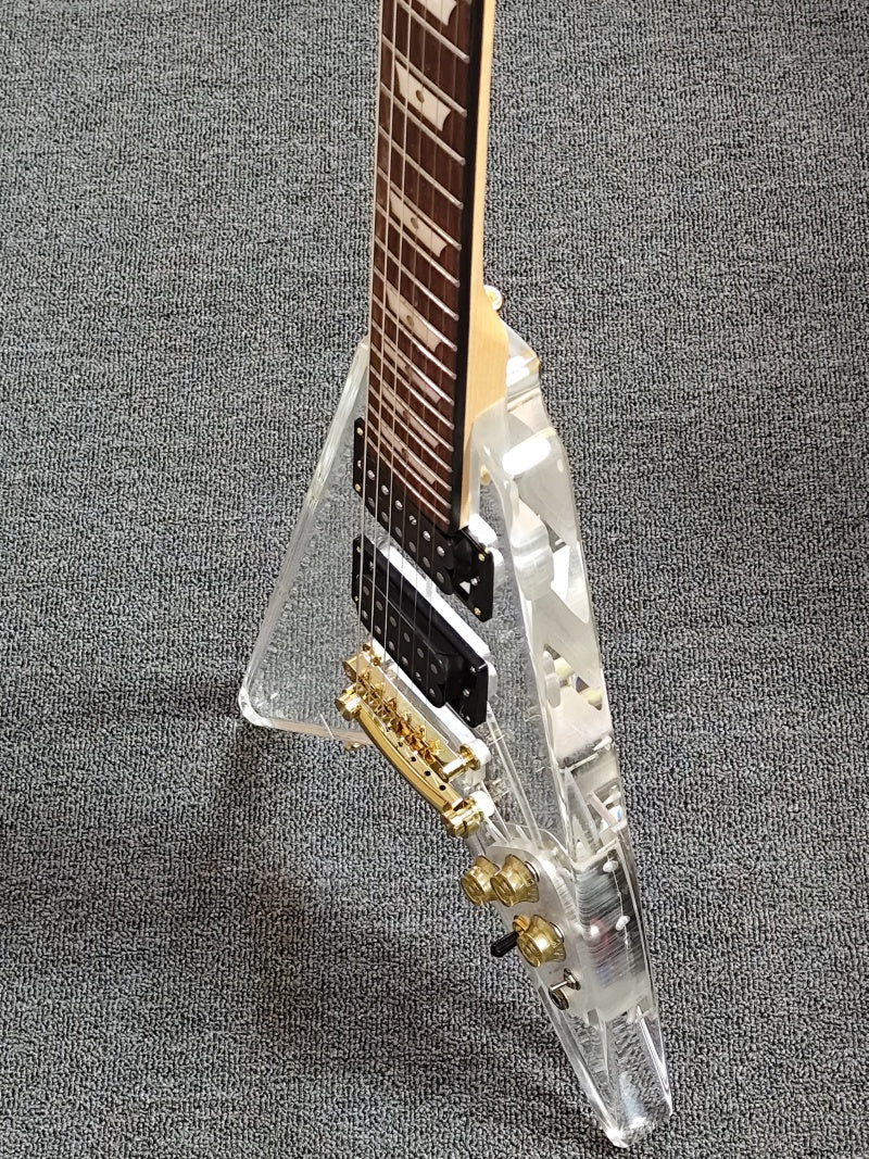 Custom Acrylic Body Electric Guitar   Fully transparent acrylic (crystal plexiglass), with built-in blue LED backlighting 2026  Gib Flying V Z18#