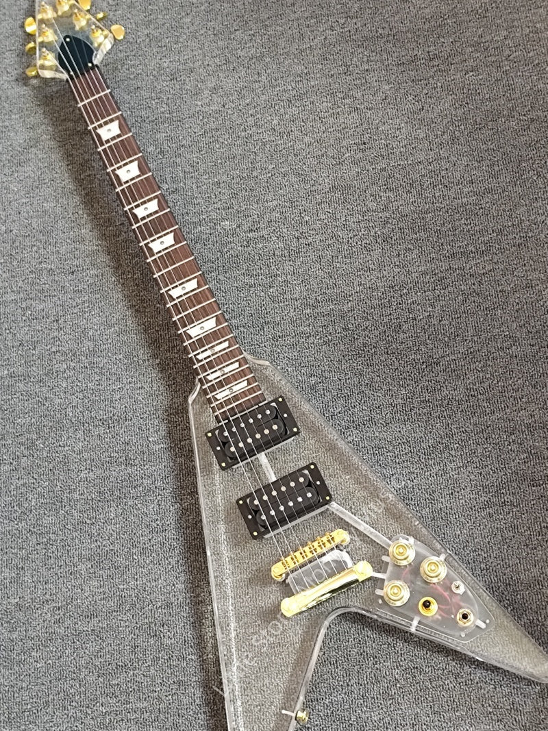 Custom Acrylic Body Electric Guitar   Fully transparent acrylic (crystal plexiglass), with built-in blue LED backlighting 2026  Gib Flying V Z18#