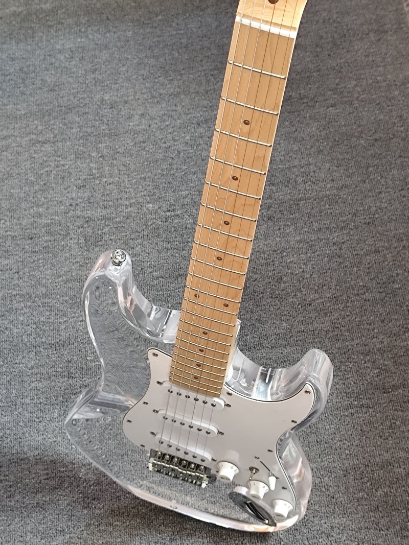 Custom Acrylic Body Electric Guitar ST  Lightning  Fully transparent acrylic (crystal plexiglass), with built-in blue LED backlighting  2026  Fen ST Z10#