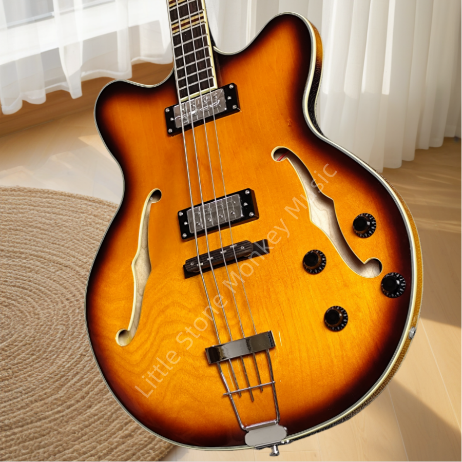 Custom Chaobo Warm-toned Sunset Color Hollow Body Electric Jazz music Bass with Quilted Maple Top CT  Z4#