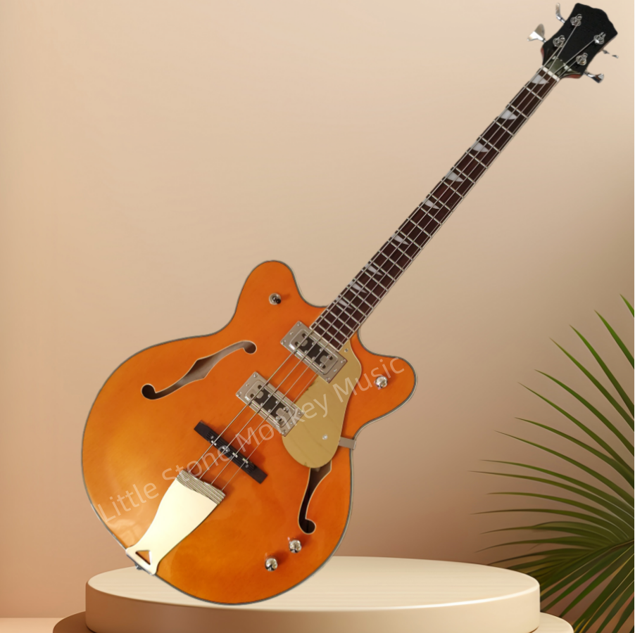 Classic 4 String  Bass Jazz West Orange electric guitar -Jazz electric guitar - Custom model - Adjustable neck - Lime green - Rock mountain style - Hollow body  Gre Series  Z11#