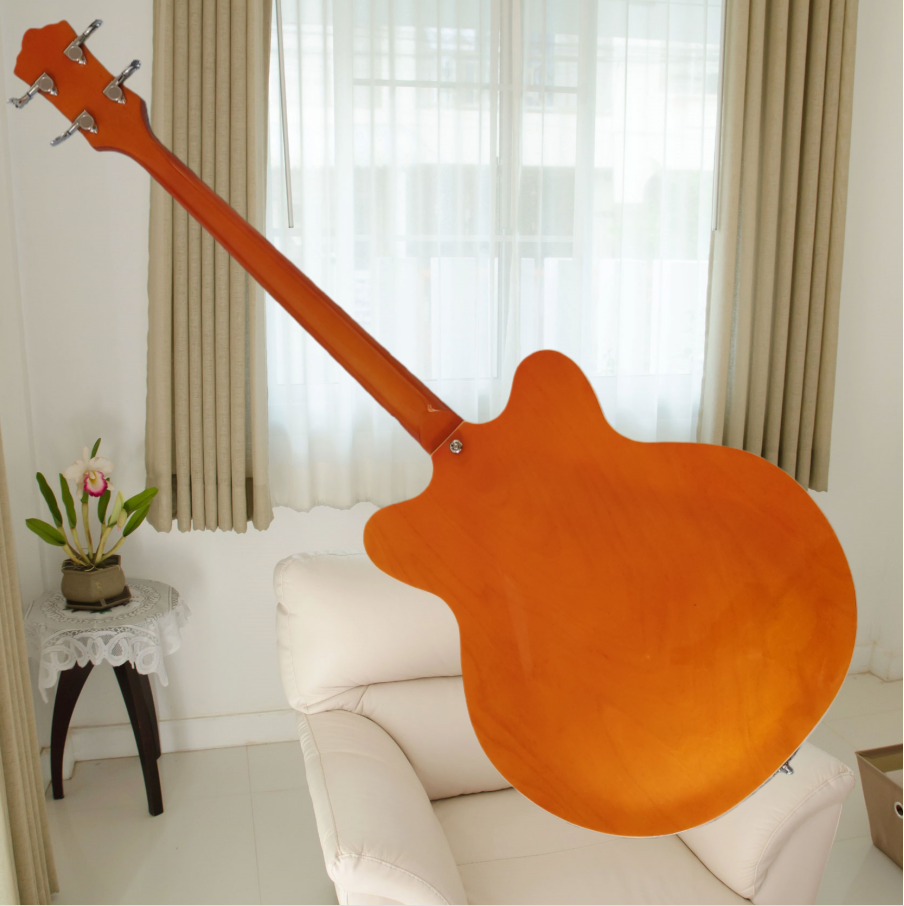 Classic 4 String  Bass Jazz West Orange electric guitar -Jazz electric guitar - Custom model - Adjustable neck - Lime green - Rock mountain style - Hollow body  Gre Series  Z11#